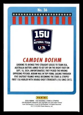 2025 Panini Stars and Stripes USA Baseball #36 Camden Boehm - Baseball Card Single