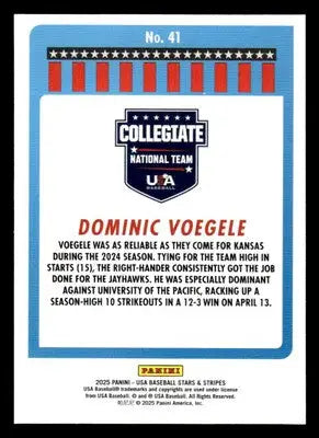 2025 Panini Stars and Stripes USA Baseball #41 Dominic Voegele - Baseball Card Single