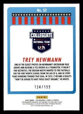 2025 Panini Stars and Stripes USA Baseball #52 Trey Newmann Red #/199 - Baseball Card Single