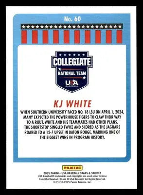 2025 Panini Stars and Stripes USA Baseball #60 KJ White Stars - Baseball Card Single