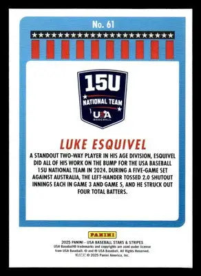 2025 Panini Stars and Stripes USA Baseball #61 Luke Esquivel - Baseball Card Single