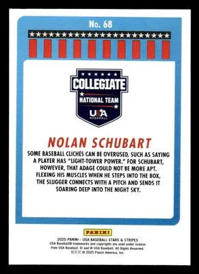 2025 Panini Stars and Stripes USA Baseball #68 Nolan Schubart - Baseball Card Single