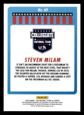 2025 Panini Stars and Stripes USA Baseball #69 Steven Milam - Baseball Card Single