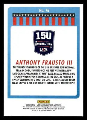 2025 Panini Stars and Stripes USA Baseball #76 Anthony Frausto III - Baseball Card Single