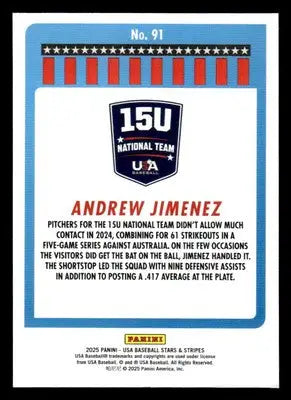 2025 Panini Stars and Stripes USA Baseball #91 Andrew Jimenez - Baseball Card Single