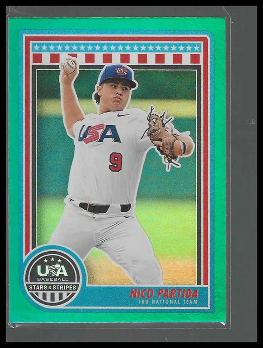 2025 Panini Stars & Stripes USA Baseball #5 Nico Partida Green - Baseball Card Single