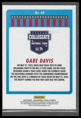 2025 Panini Stars & Stripes USA Baseball #64 Gabe Davis Green