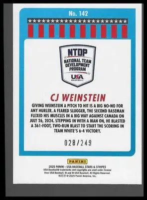 2025 Panini Stars & Stripes USA Baseball Red Swirl #142 CJ Weinstein #028/249 - Baseball Card Single