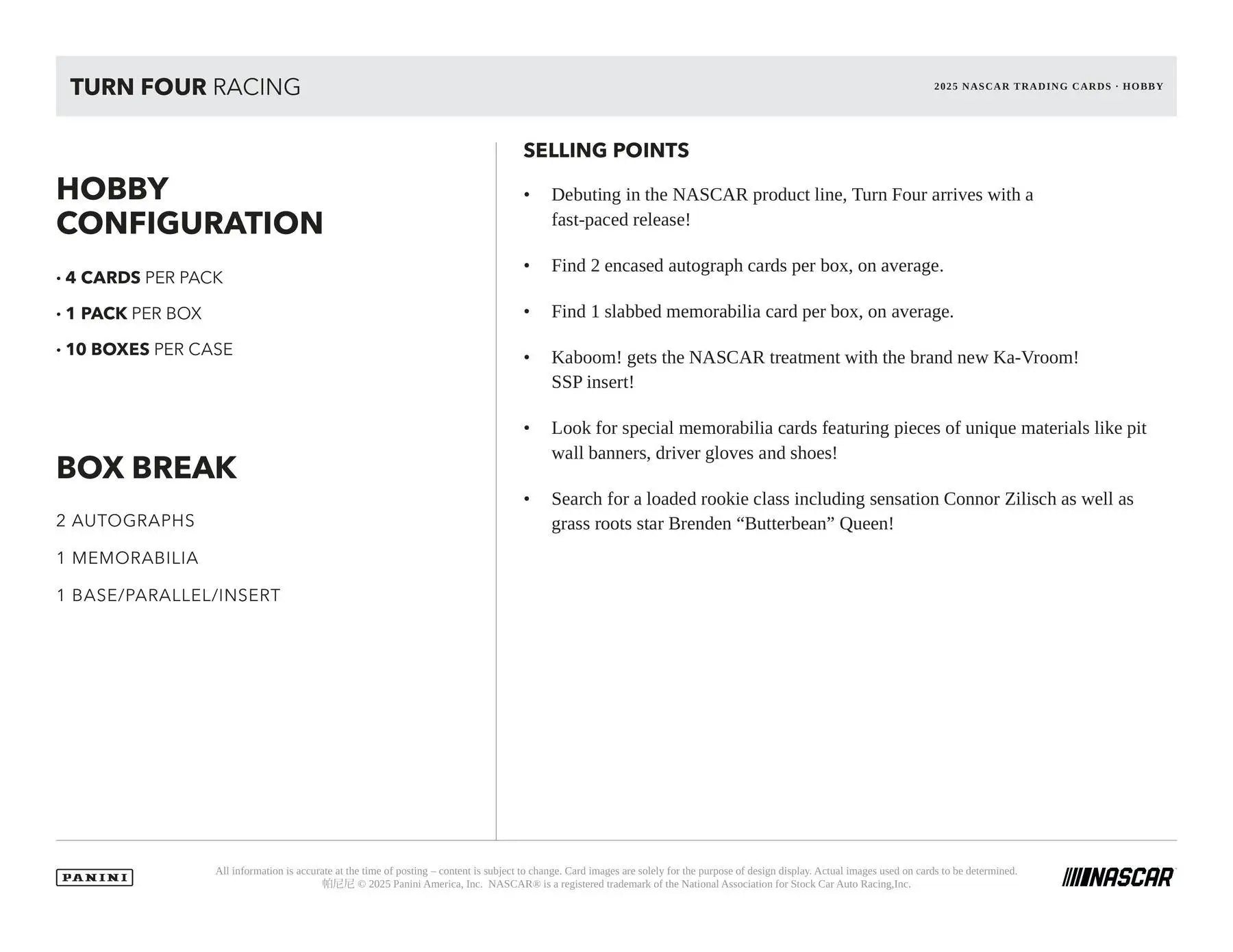 2025 Panini Turn Four Racing Hobby Box | Columbia Sports Cards - Sports Card Hobby Boxes