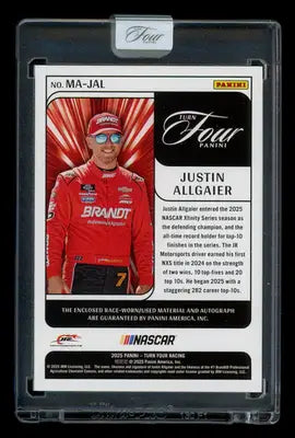 2025 Panini Turn Four Racing Justin Allgaier #MA-JAL Autograph 52/75 Memorabilia - Racing Card Single