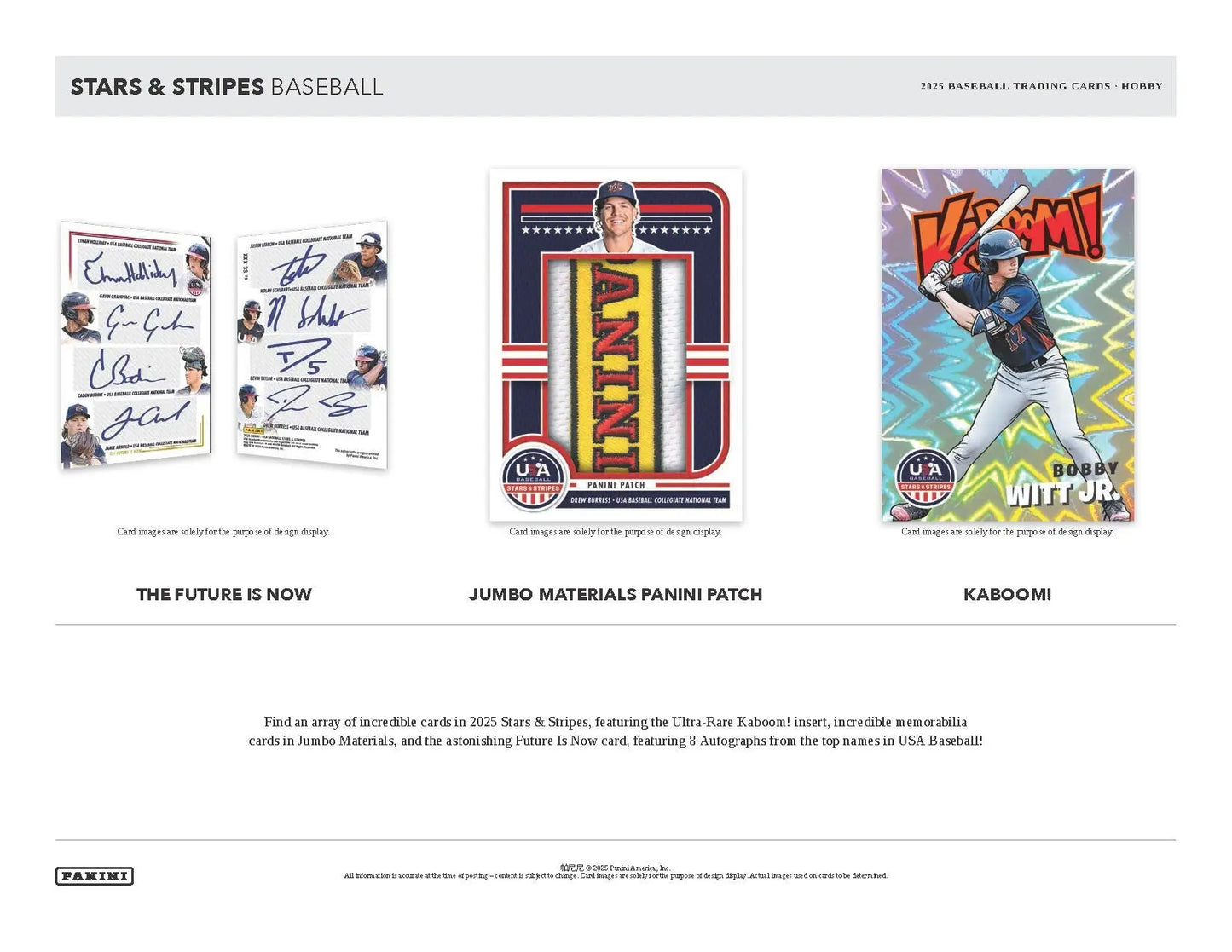 Baseball trading cards featuring national team and collegiate national players from 2025 Panini USA Hobby Box