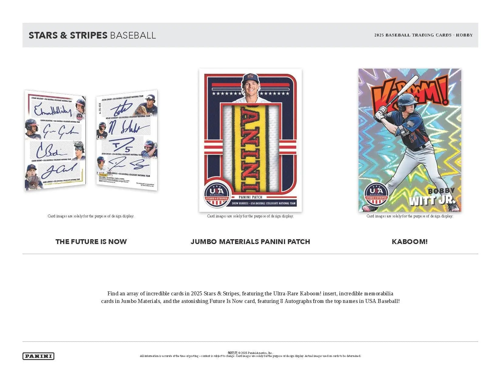Baseball trading cards featuring national team and collegiate national players from 2025 Panini USA Hobby Box