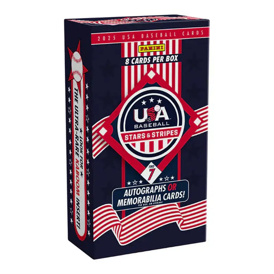 Box of 2025 USA Baseball Stars & Stripes cards featuring national team memorabilia
