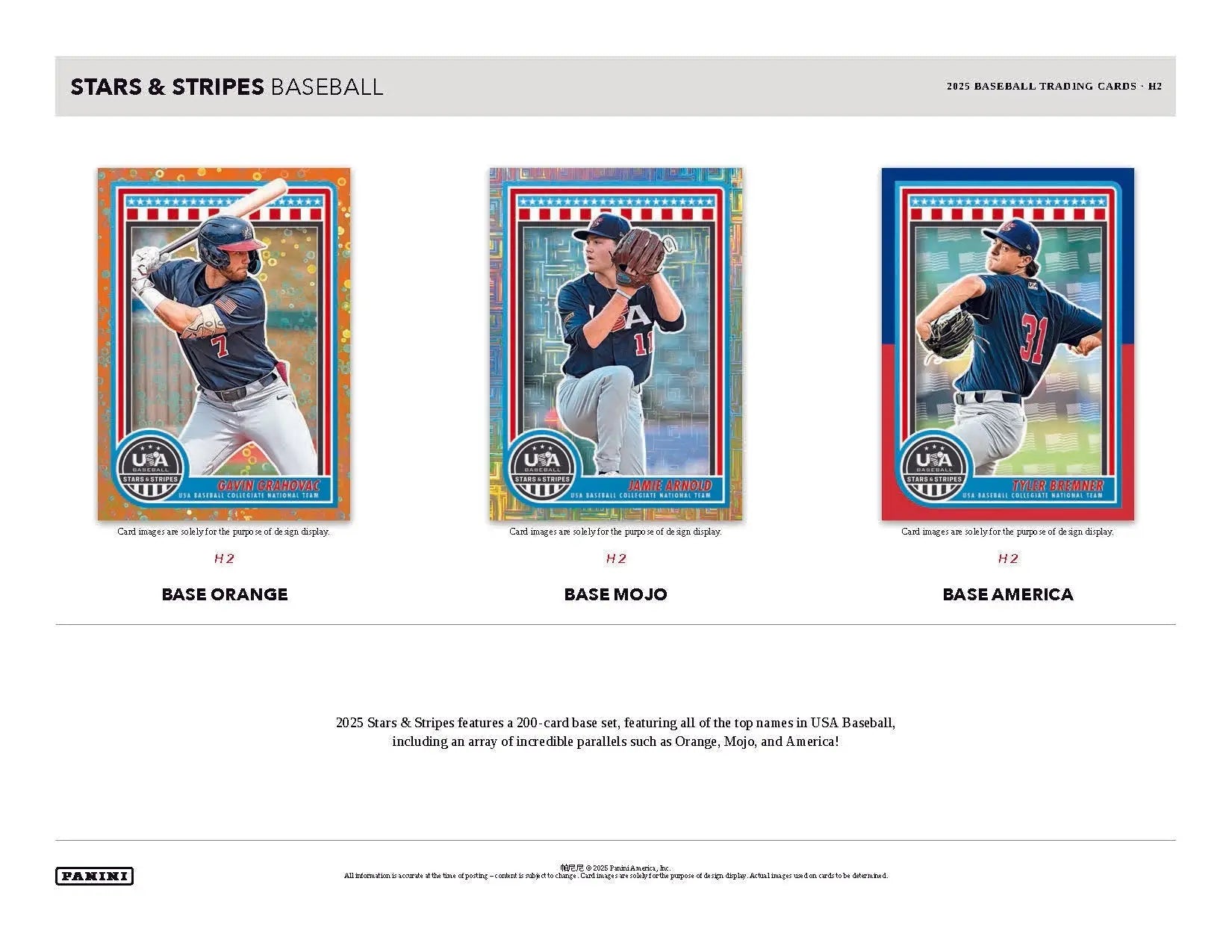 Baseball trading cards from USA Baseball 2025 Panini Stars & Stripes development program