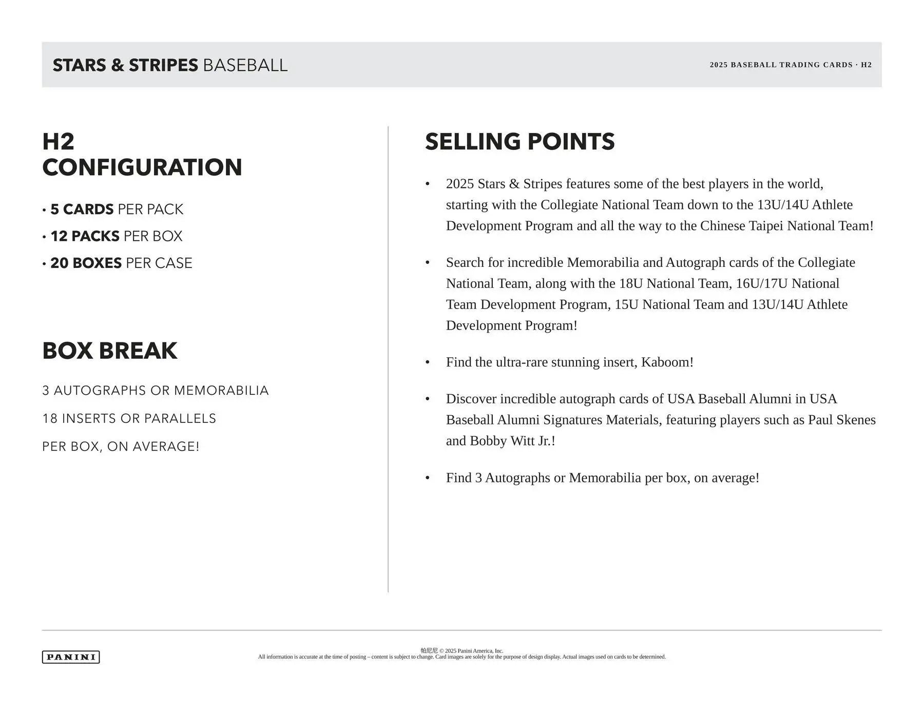 2025 Panini USA Stars & Stripes Baseball H2 Box - Sports Card Hobby Boxes