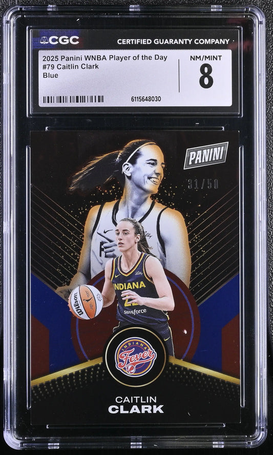 2025 Panini WNBA Player Day #79 Caitlin Clark CGC 8 NM/Mint Blue Foil 31/50 - Basketball Card Single