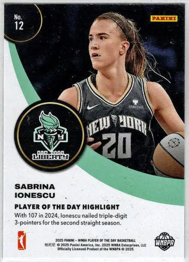 2025 Panini WNBA Player of the Day Base Card 12 Sabrina Ionescu - Basketball Card Single