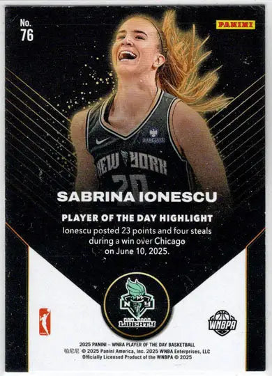 2025 Panini WNBA Player of the Day Base Card 76 Sabrina Ionescu - Basketball Card Single