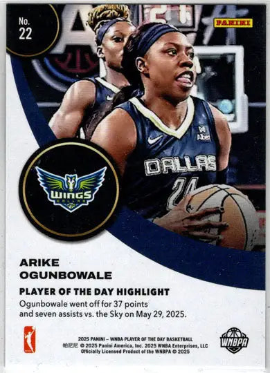 2025 Panini WNBA Player of the Day Orange Parallel Card 22 Arike Ogunbowale /199 - Basketball Card Single