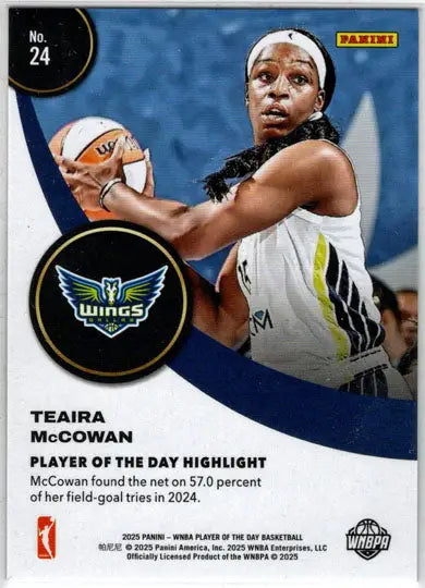 2025 Panini WNBA Player of the Day Orange Parallel Card 24 Teaira McCowan /199 - Basketball Card Single