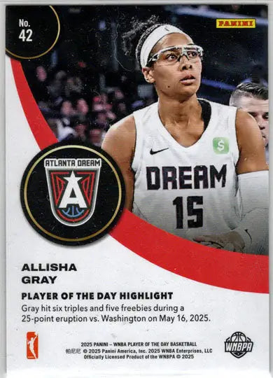 2025 Panini WNBA Player of the Day Orange Parallel Card 42 Allisha Gray 183/199 - Basketball Card Single
