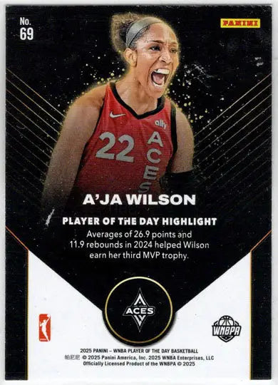 2025 Panini WNBA Player of the Day Orange Parallel Card 69 A’ja Wilson 143/199 - Basketball Card Single
