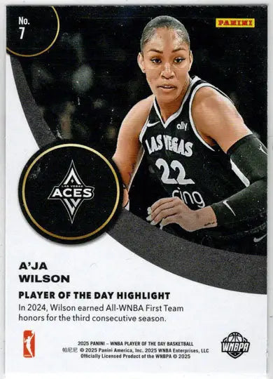 2025 Panini WNBA Player of the Day Orange Parallel Card 7 A’ja Wilson 176/199 - Basketball Card Single