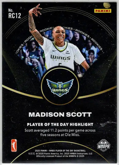 2025 Panini WNBA Player of the Day Orange Parallel Card RC12 Madison Scott /199 - Basketball Card Single