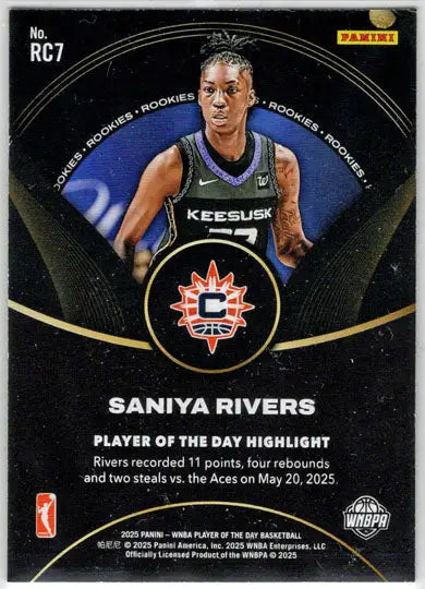 2025 Panini WNBA Player of the Day Rookie Card RC7 Saniya Rivers - Basketball Card Single