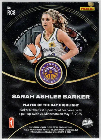 2025 Panini WNBA Player of the Day Rookie Card RC8 Sarah Ashlee Barker - Basketball Card Single
