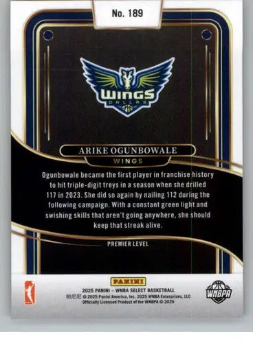 2025 Panini WNBA Select #189 Arike Ogunbowale NM Near Mint Premier Leve ID:83780 - Basketball Card Single