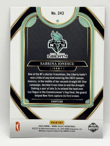 2025 Panini WNBA Select #243 Sabrina Ionescu NM Near Mint Courtside ID:83856