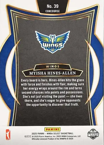2025 Panini WNBA Select #39 Myisha Hines-Allen NM Near Mint Concourse ID:83483 - Basketball Card Single