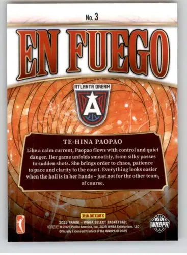 2025 Panini WNBA Select En Fuego #3 Te-Hina Paopao NM Near Mint ID:83850