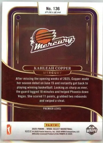 2025 Panini WNBA Select Silver Prizms #136 Kahleah Copper NM Near Mint ID:83435