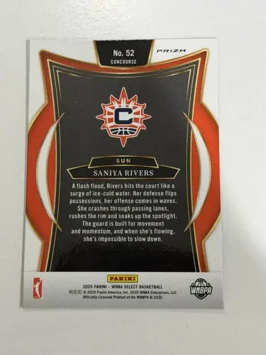 2025 Panini WNBA Select Silver Prizms #52 Saniya Rivers NM Near Mint Co ID:83433 - Basketball Card Single