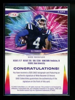 2025 SAGE Autograph Eli Pancol #A-EP3 Autograph Football - Football Card Single