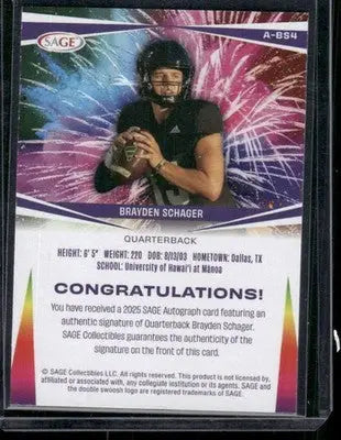 2025 SAGE Brayden Schager #A-BS4 Football - Football Card Single