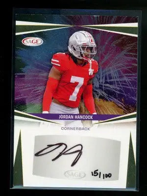 2025 SAGE Jordan Hancock #A-JH 15/100 Autograph Football - Football Card Single
