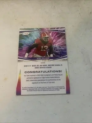 Mikel Williams Blue Auto football card from 2025 Sage Williams Blue Auto product
