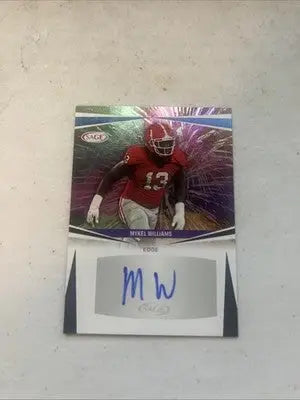 Mykel Williams Blue Auto trading card from 2025 Sage Mikel Williams Blue Auto A-mw