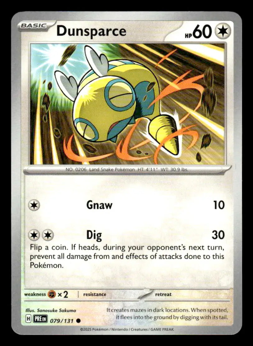 2025 Scarlet & Violet: Prismatic Evolutions Dunsparce #079/131 Base Common NM - Pokémon Card Single