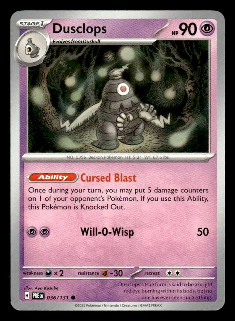 2025 Scarlet & Violet: Prismatic Evolutions Dusclops #036/131 Base Common NM - Pokémon Card Single