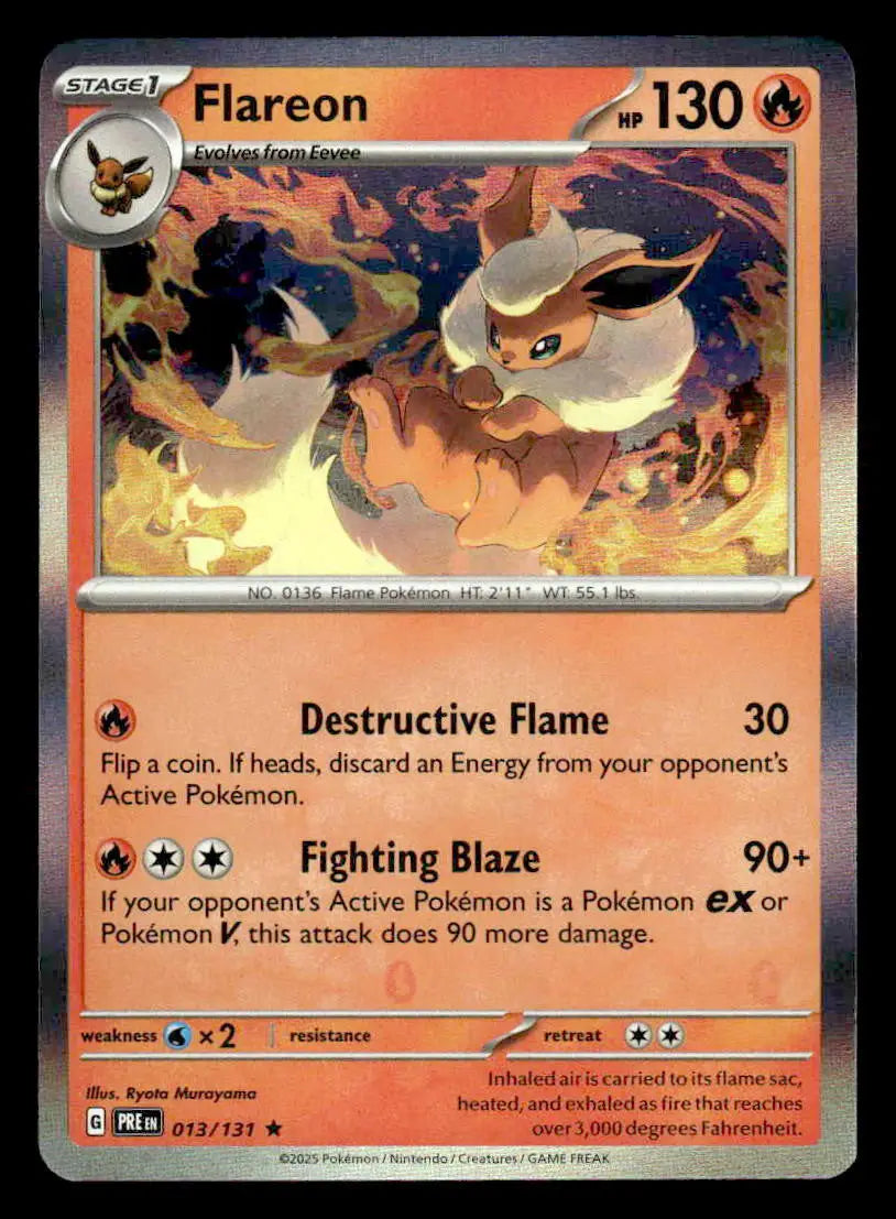 2025 Scarlet & Violet: Prismatic Evolutions Flareon #013/131 Holo Rare NM - Pokémon Card Single