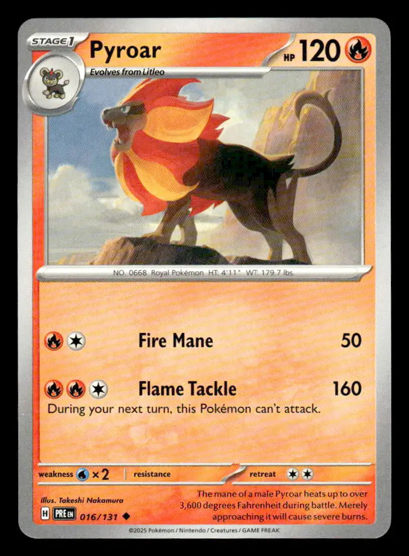 2025 Scarlet & Violet: Prismatic Evolutions Pyroar #016/131 Base Uncommon NM - Pokémon Card Single