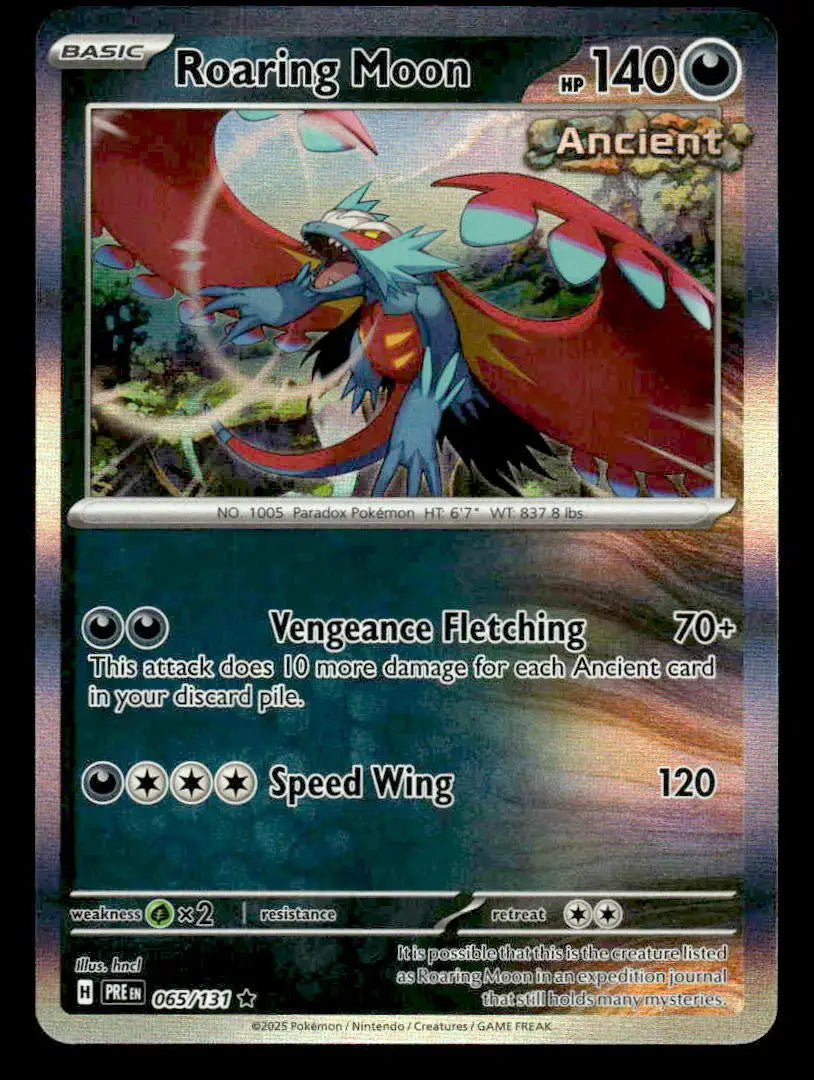 2025 Scarlet & Violet: Prismatic Evolutions Roaring Moon #065/131 Holo Rare NM - Pokémon Card Single