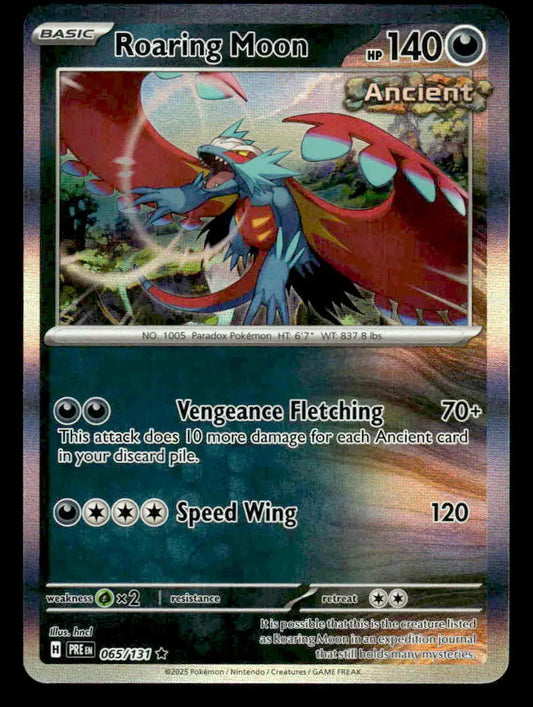 2025 Scarlet & Violet: Prismatic Evolutions Roaring Moon #065/131 Holo Rare NM - Pokémon Card Single
