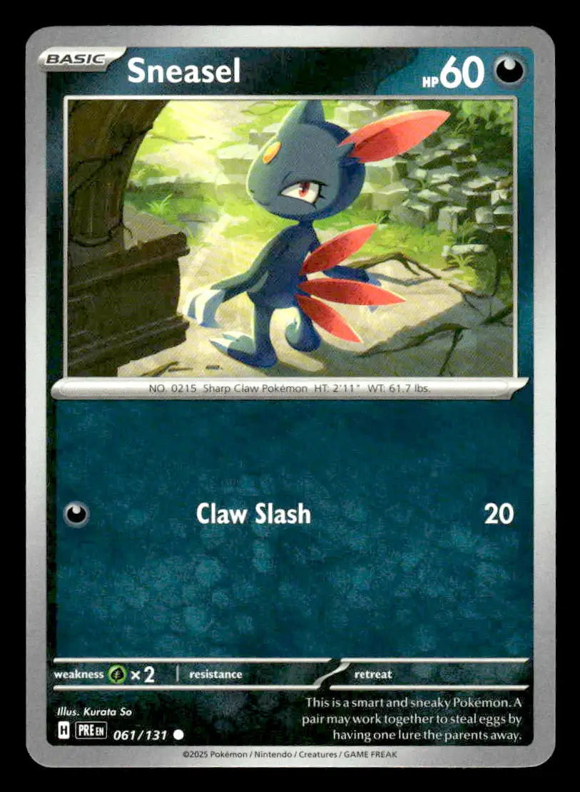 2025 Scarlet & Violet: Prismatic Evolutions Sneasel #061/131 Base Common NM - Pokémon Card Single