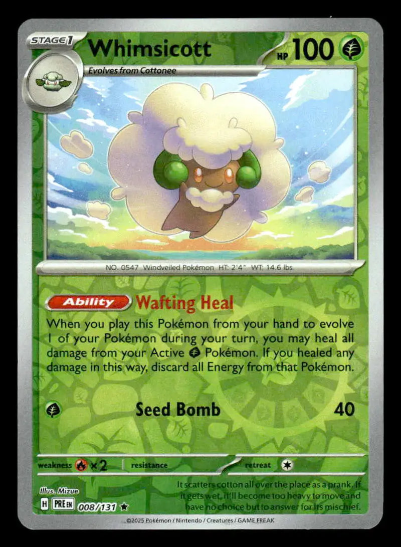 2025 Scarlet & Violet: Prismatic Evolutions Whimsicott #008/131 Reverse Holo Rar - Pokémon Card Single