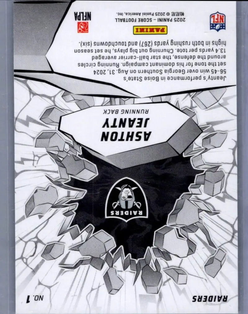 Football trading card featuring Ashton Jeanty from 2025 Score #1 Jeanty Emerged series